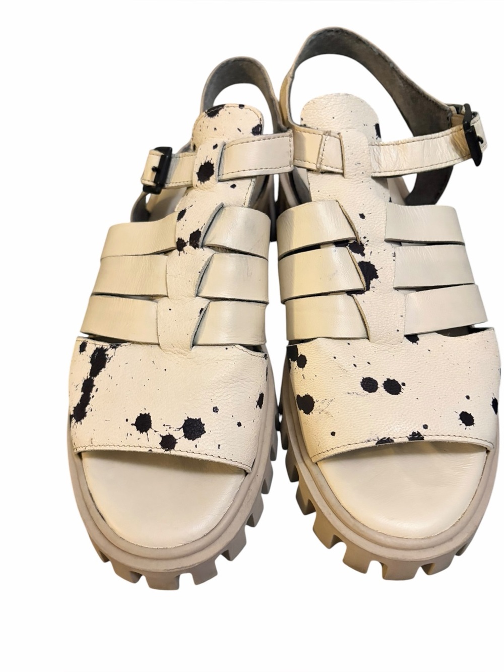 PAPUCEI White Black Speckled Streetwear Fisherman Leather Sandals